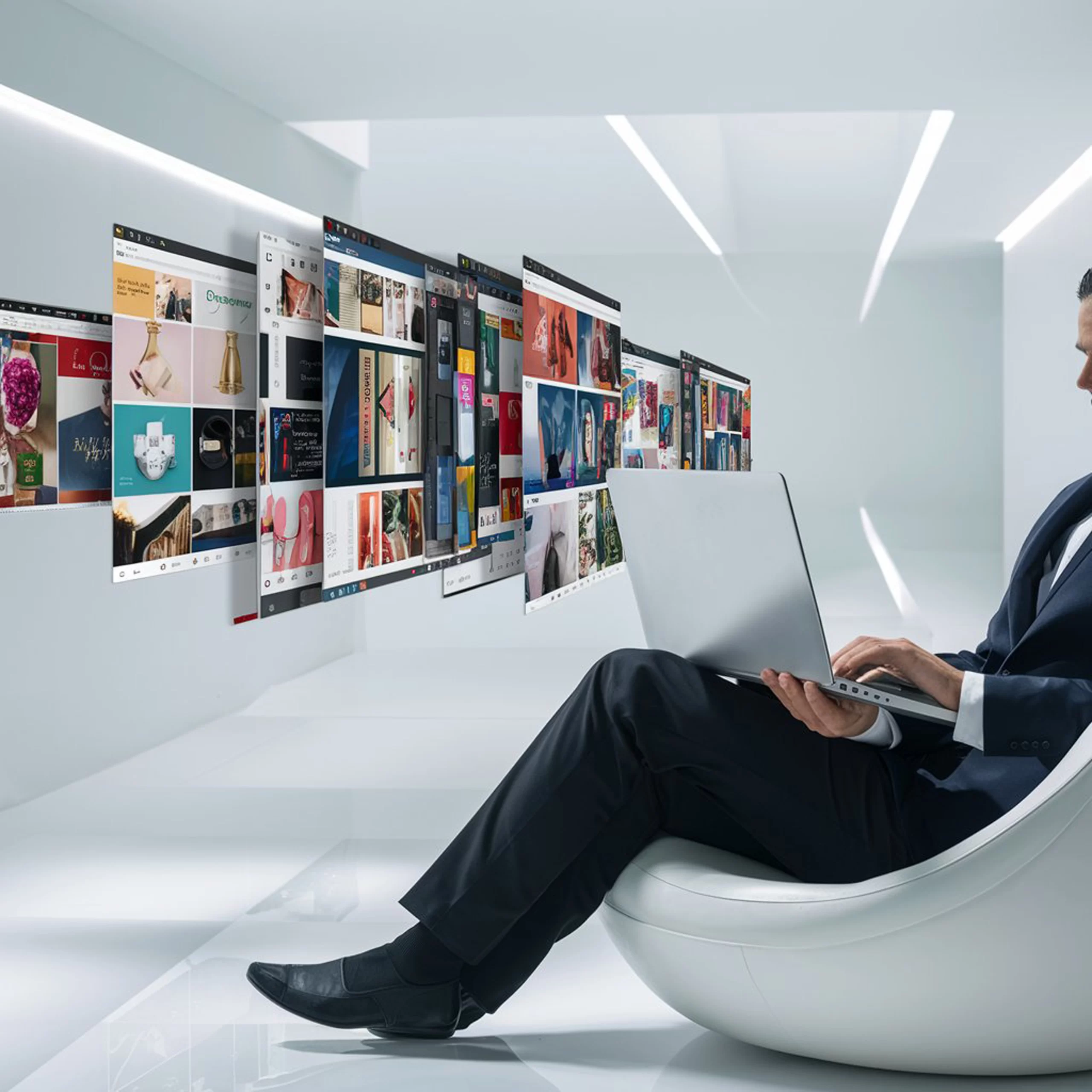 person-using-laptop-with-multiple-shopping-tabs-open-white-background