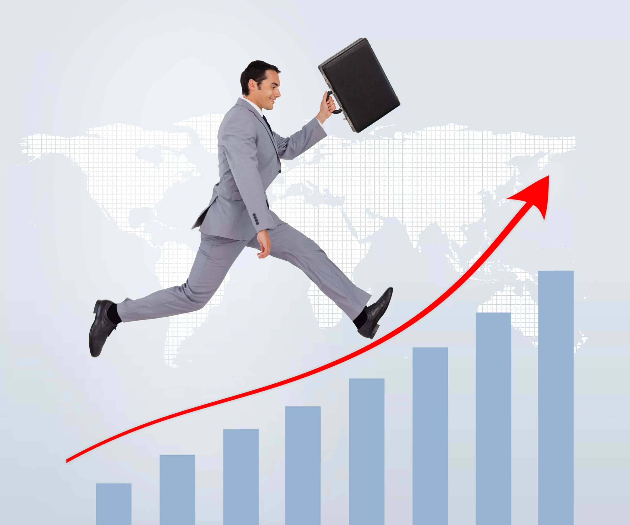 smiling-businessman-running-against-graphical-presentation-background